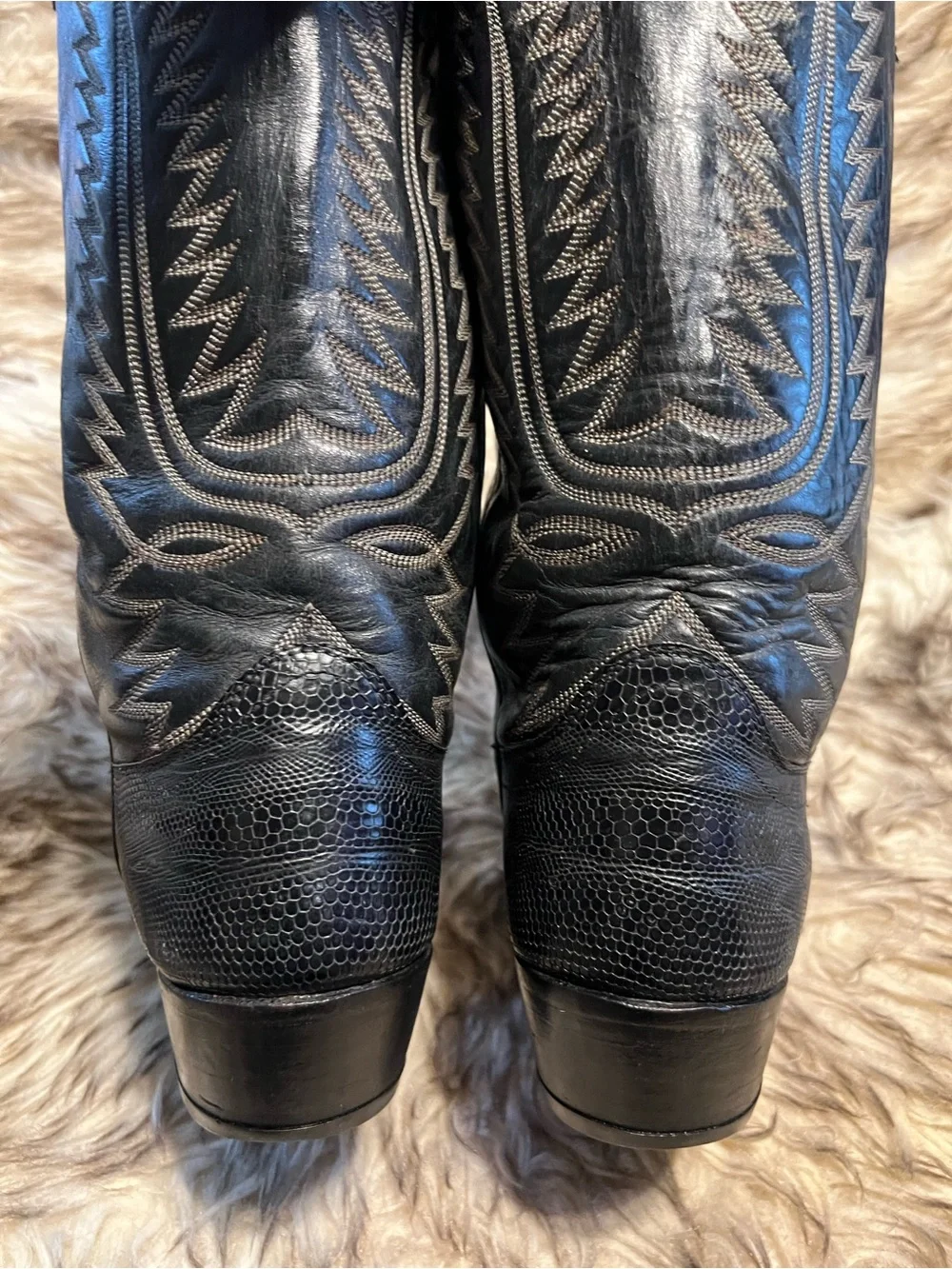 Dan Post Men Black Lizard & Leather Western Cowboy Boots Sz 9.5 E